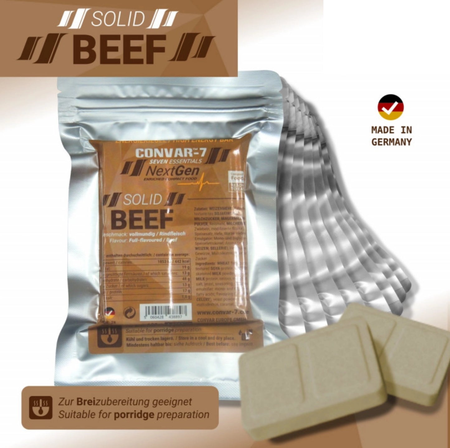 Energi Bar - Oksekød (120g/530 kcal) MHT 12/2035 (1 pakke m/2 stk)